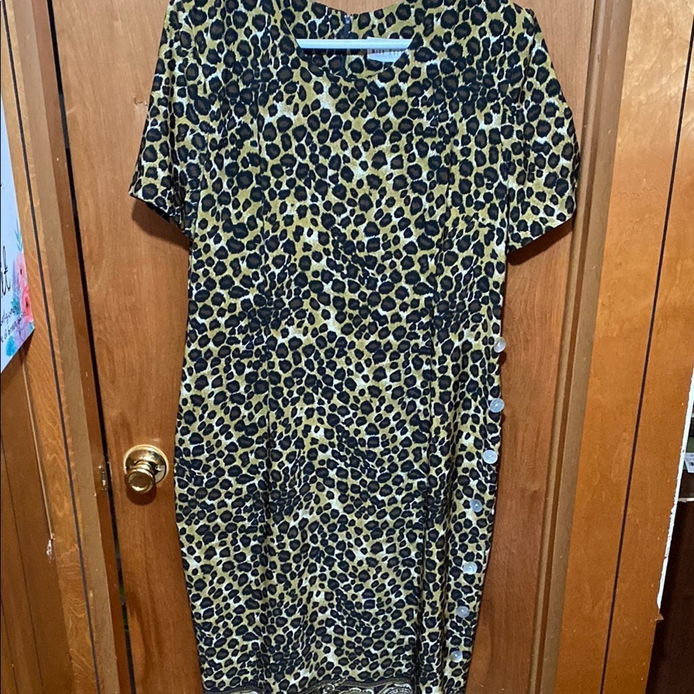 Vintage Stylish Leopard Print Maxi Shift Dress Retro Old Money Quiet Luxury